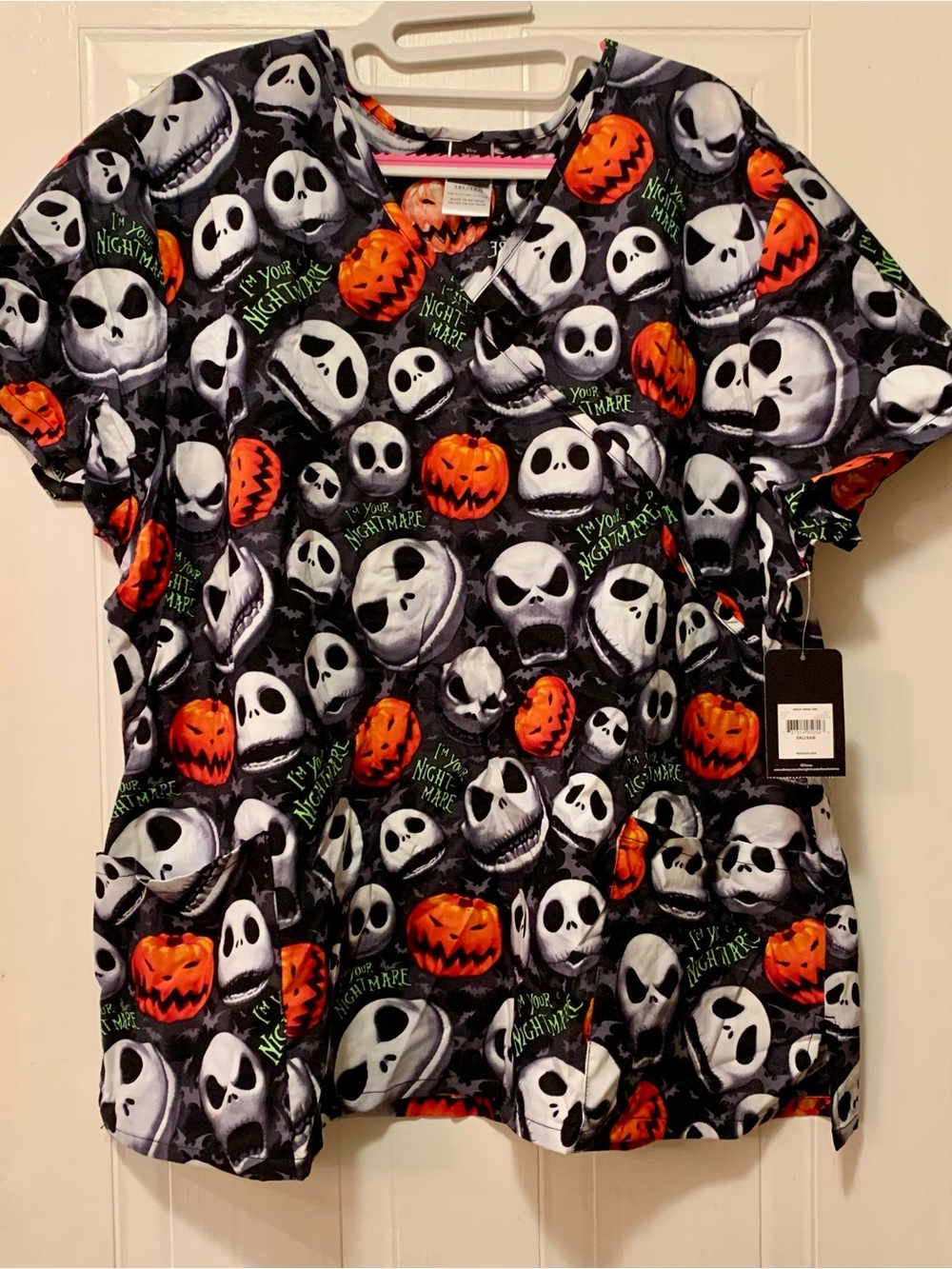 Disney HALLOWEEN SCRUB TOP 3x Nightmare Before Christmas Jack Skeleton NWT
